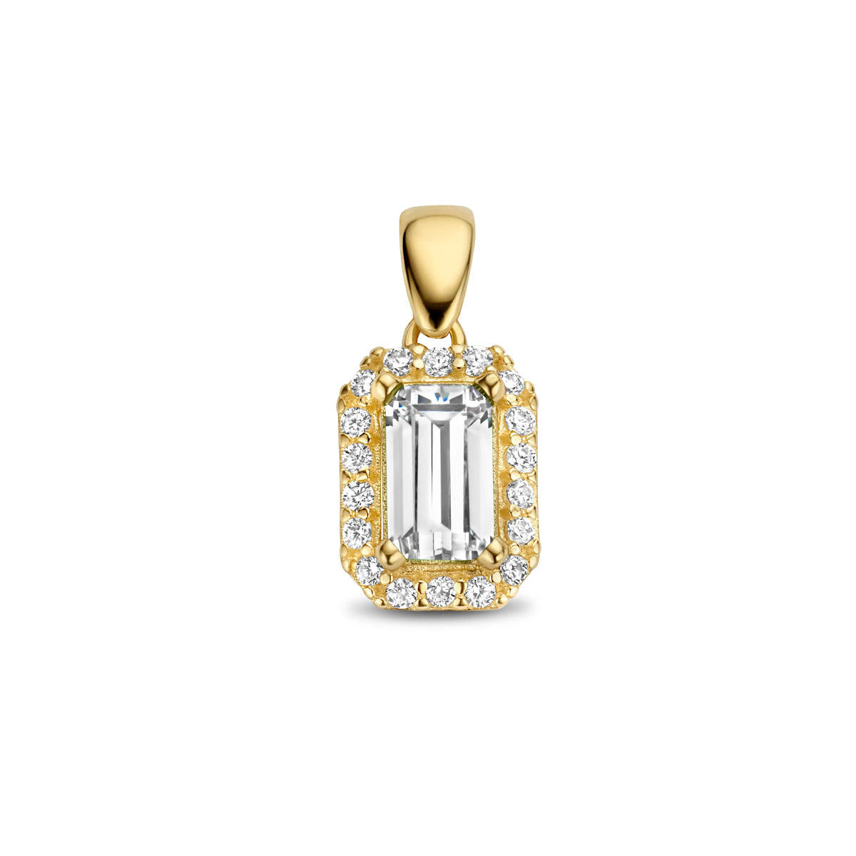 14krt geelgouden hanger baquette zirconia 12x6mm