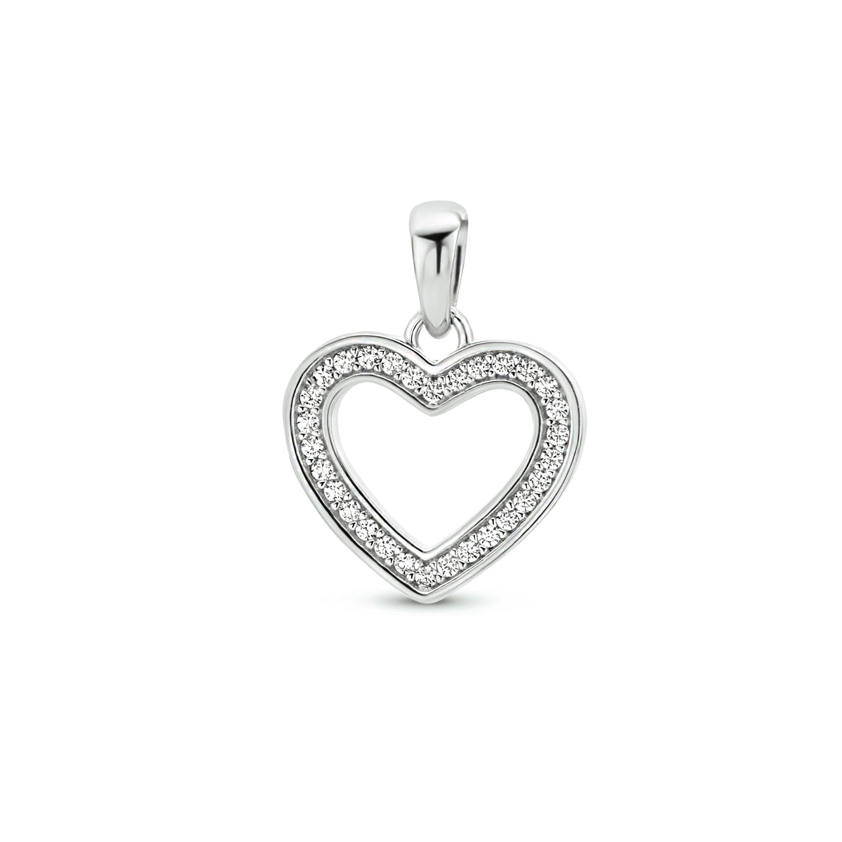 Zilveren hanger hartjes zirkonia | 13,5x12mm