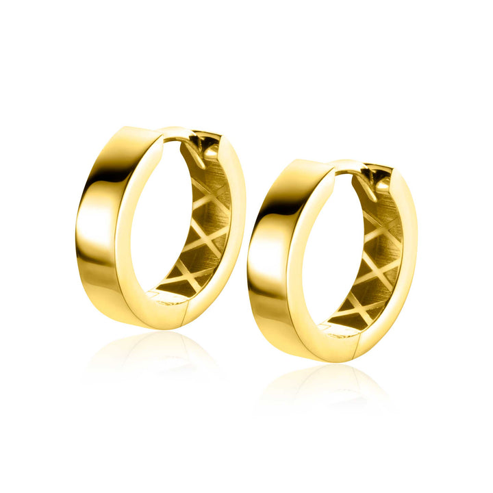 15mm ZINZI Gold 14 krt gouden oorRing brede vierkante buis 3.7mm met luxe klapsluiting ZGO439