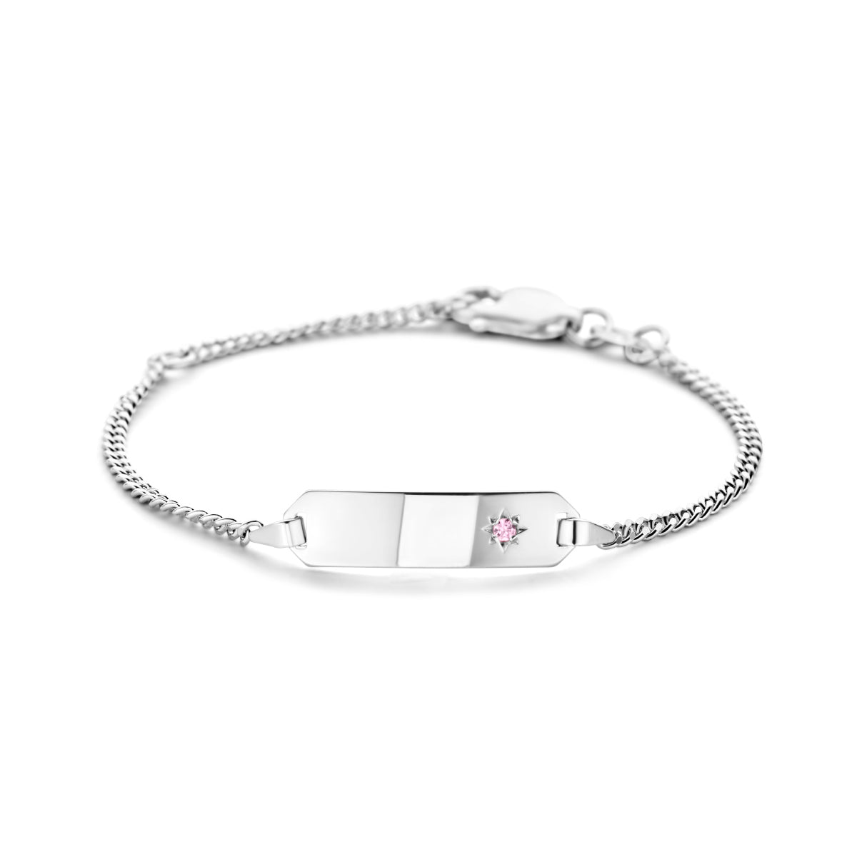 Zilveren graveerarmband roze zirkonia plaat 5,0mm | 11-13cm