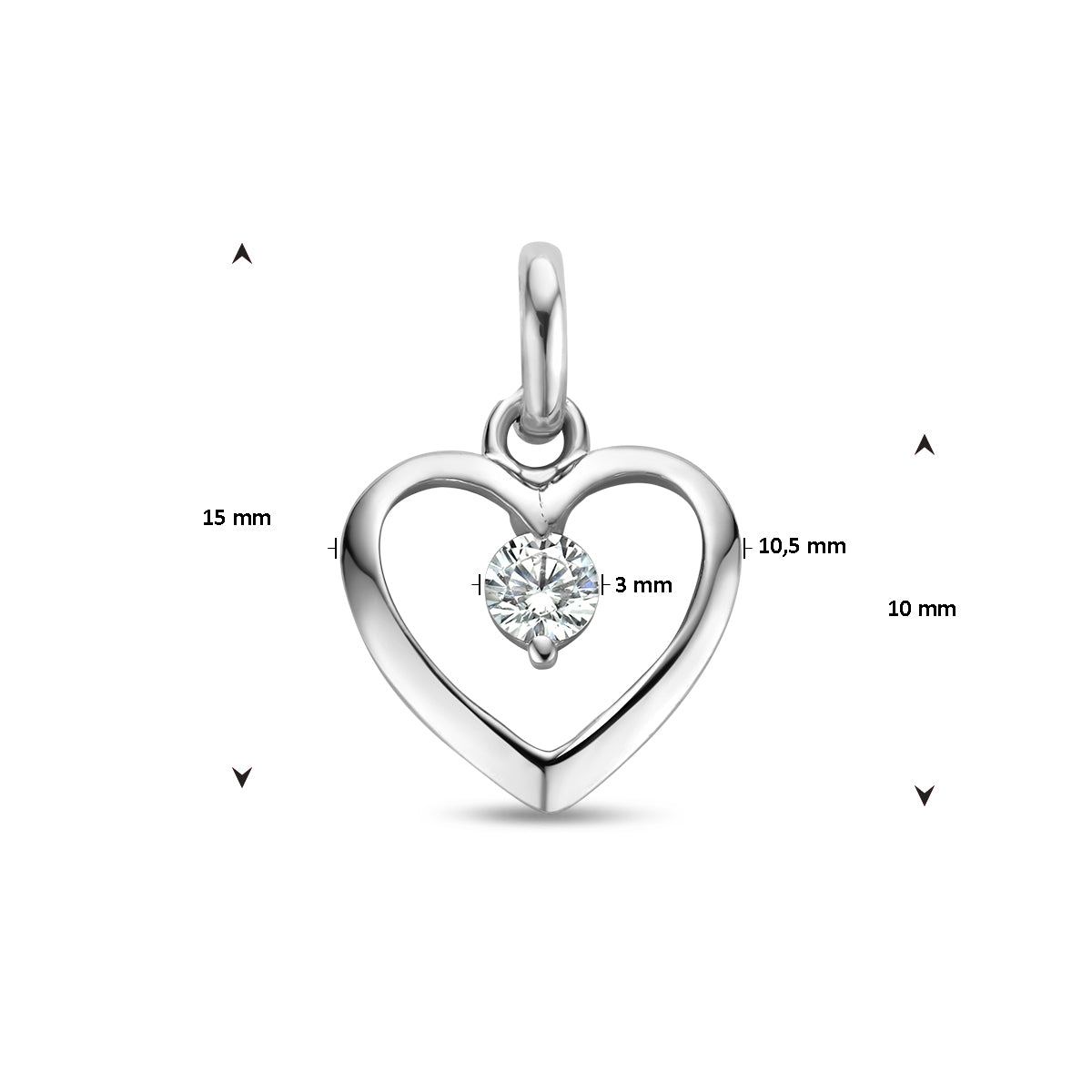 zilveren hanger zirkonia hart 10x10,5mm
