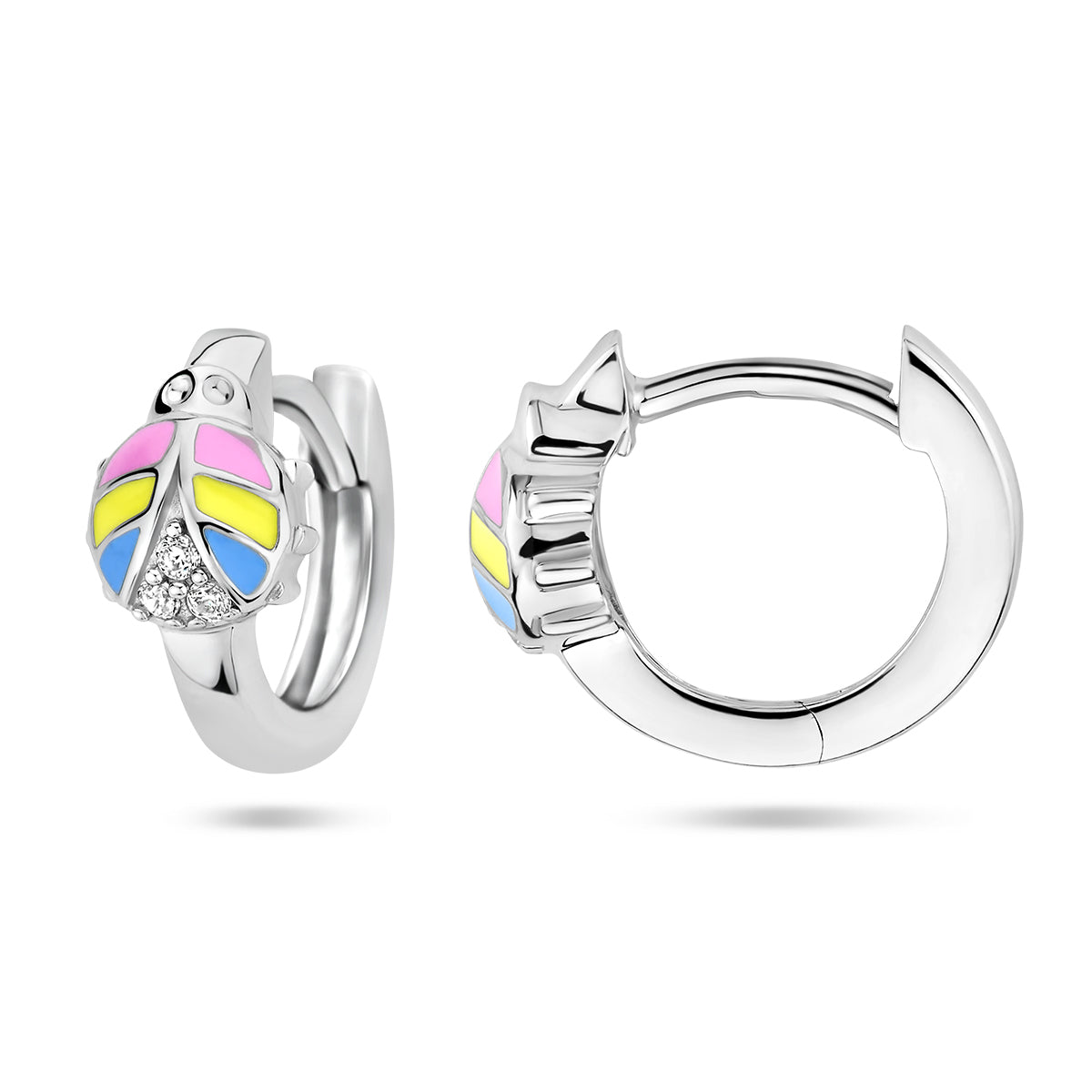 Zilveren klapoorringen lieveheersbeestje zirkonia | 11x5,5mm