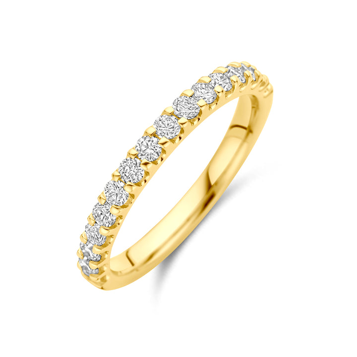 Facette - 14krt geelgouden memoire ring met LG diamant 16-0,51ct GHSI