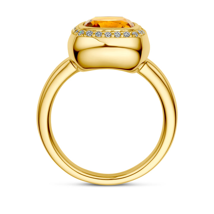 14krt geelgouden ring met citrien en diamant 0,14ct HSI | 12,5mm