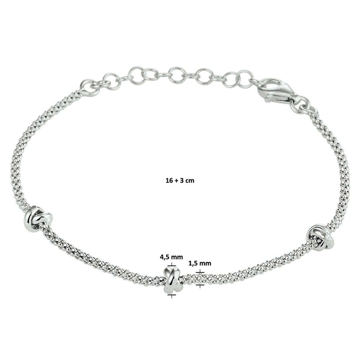 Zilveren armband knopen 4,5mm | 16-19cm
