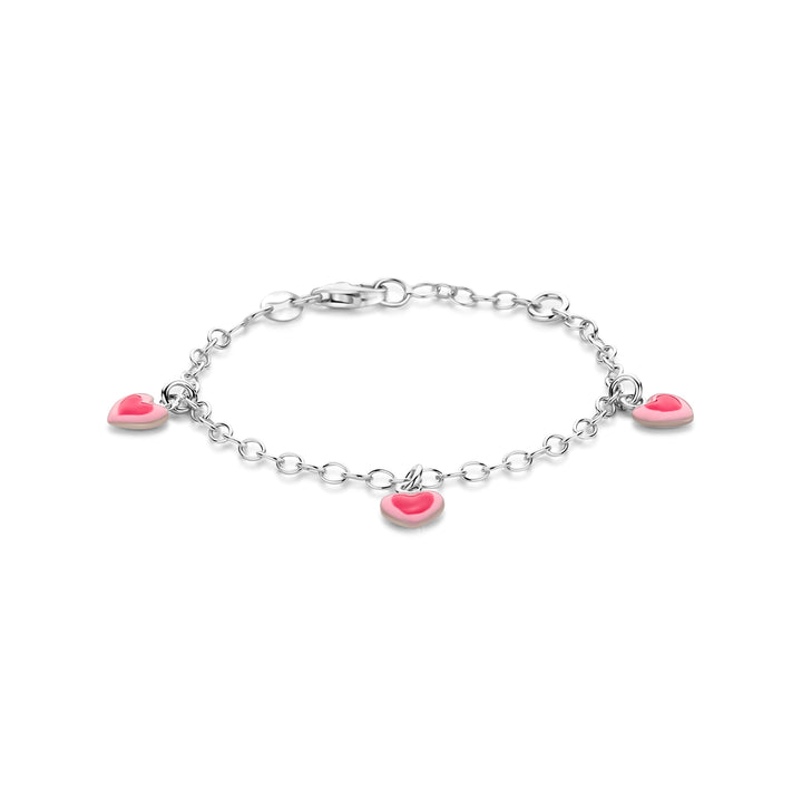 Zilveren bedelarmband emaille hartjes 2,7mm | 13-15cm