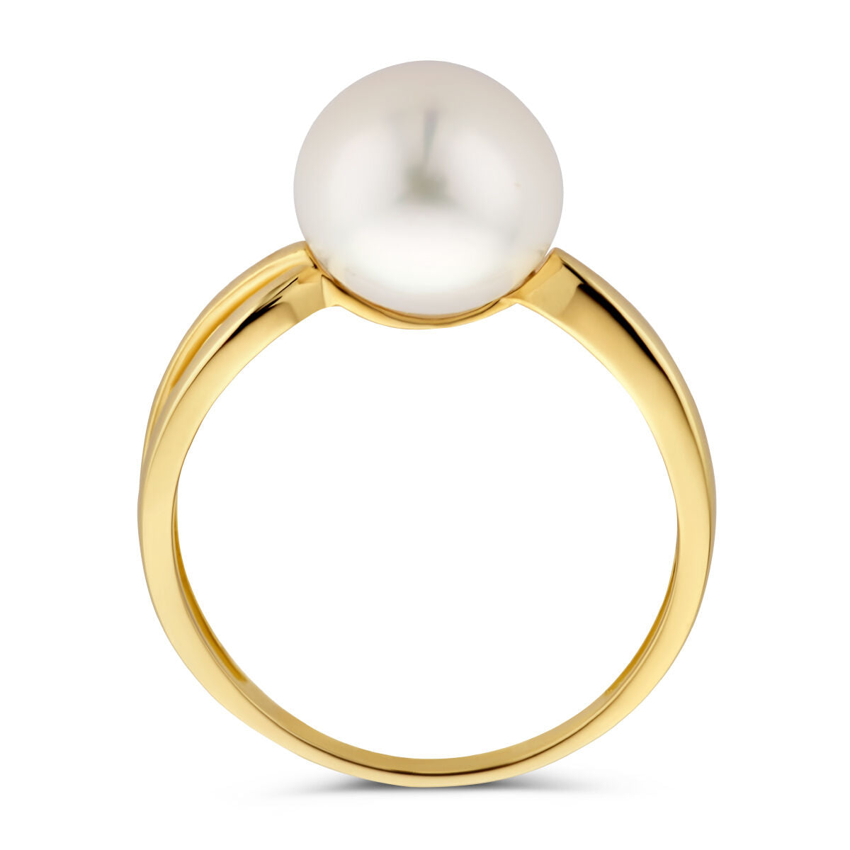 14kt geelgouden ring parel wit 9mm