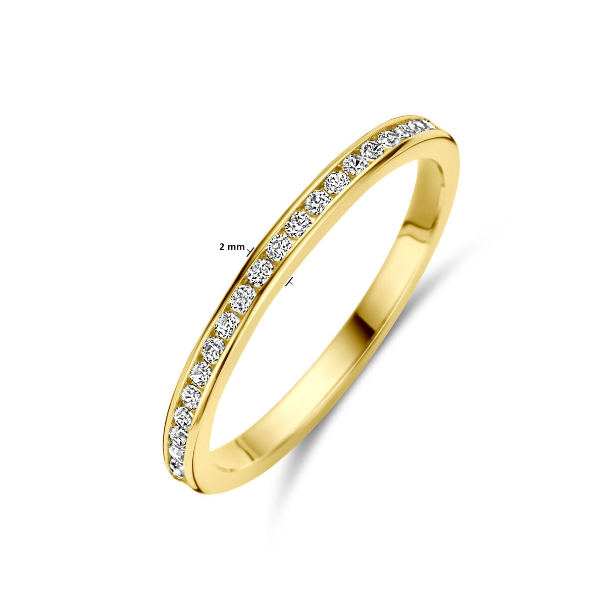 14kt geelgouden aanschuifring rijzetting zirconia 2mm