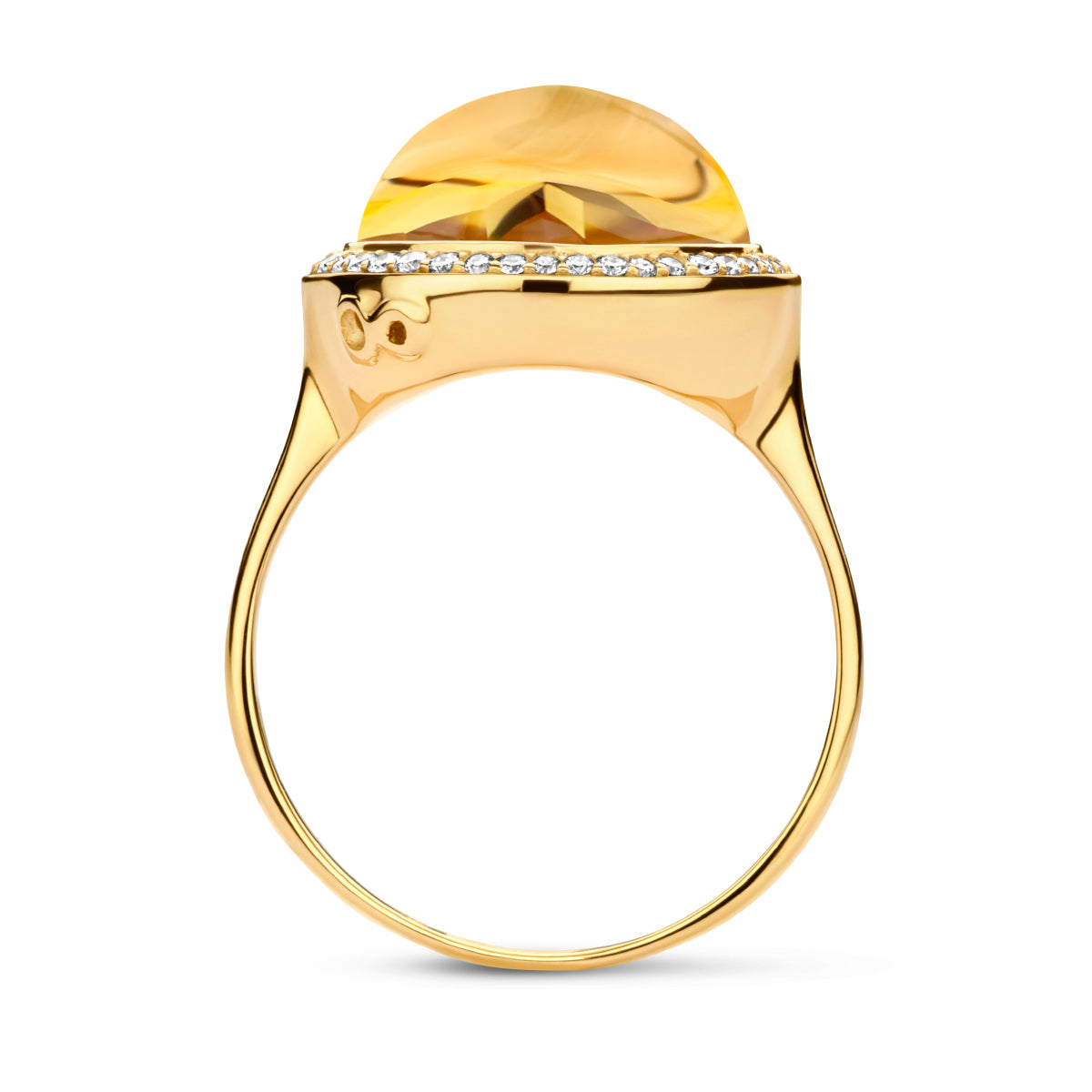 14krt geelgouden ring met citrien 6.30ct en diamant 0.19ct