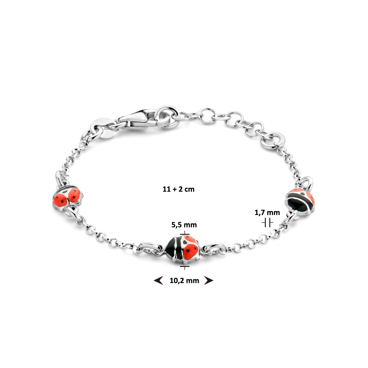 Zilveren armband emaille lieveheersbeestjes | 11-13cm