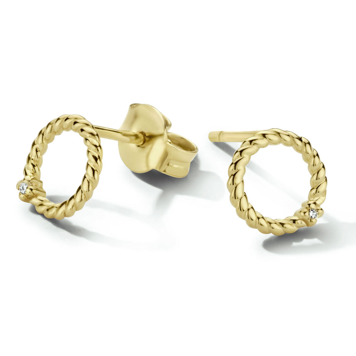 14krt geelgouden oorknoppen briljant 0.02ct
