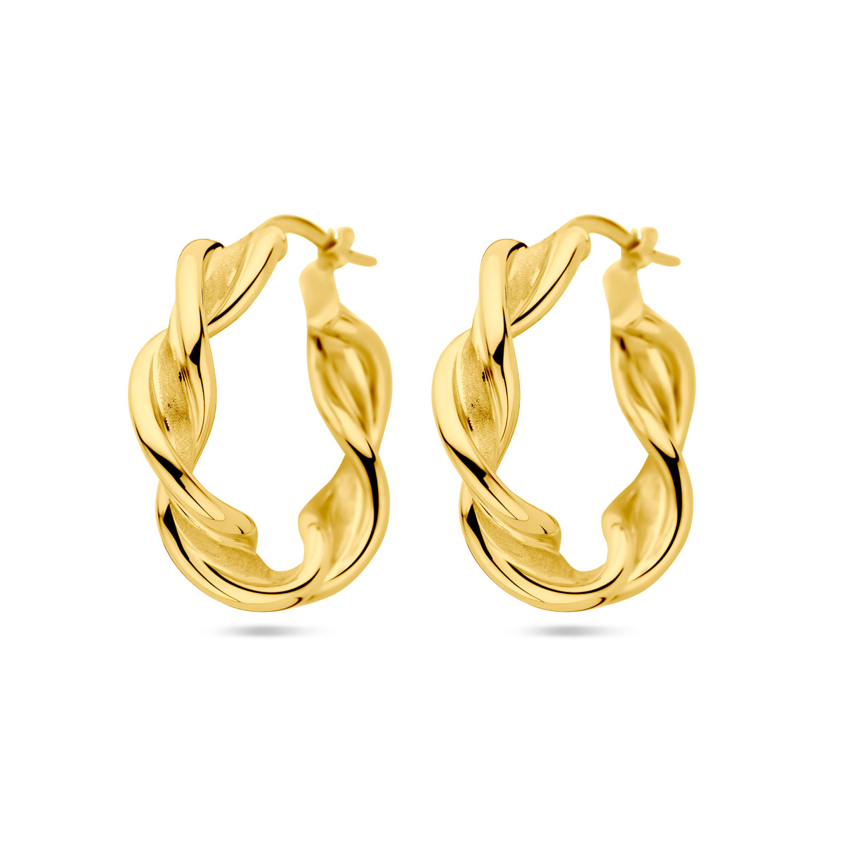 14krt geelgouden gedraaide oorringen 27,5mm