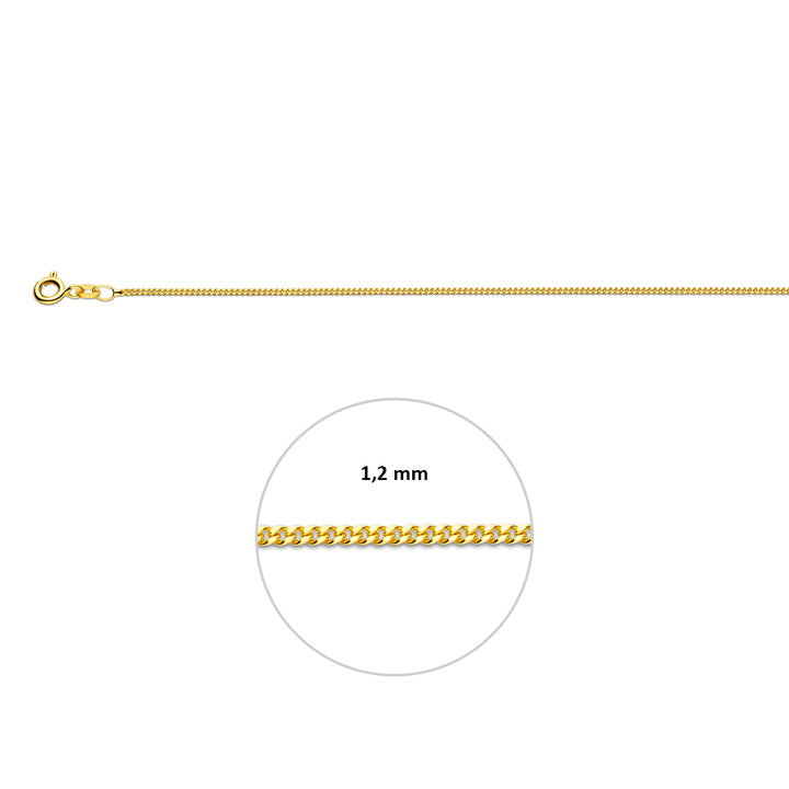 14krt geelgouden collier gourmette 4-zijdes geslepen 1,2 mm