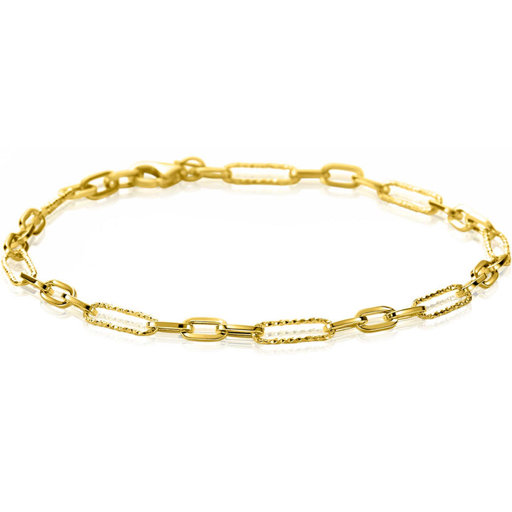 ZINZI Gold 14 karaat gouden armband met bewerkte paperclip-schakels en ovale schakels van 3.5mm breed 19cm ZGA494