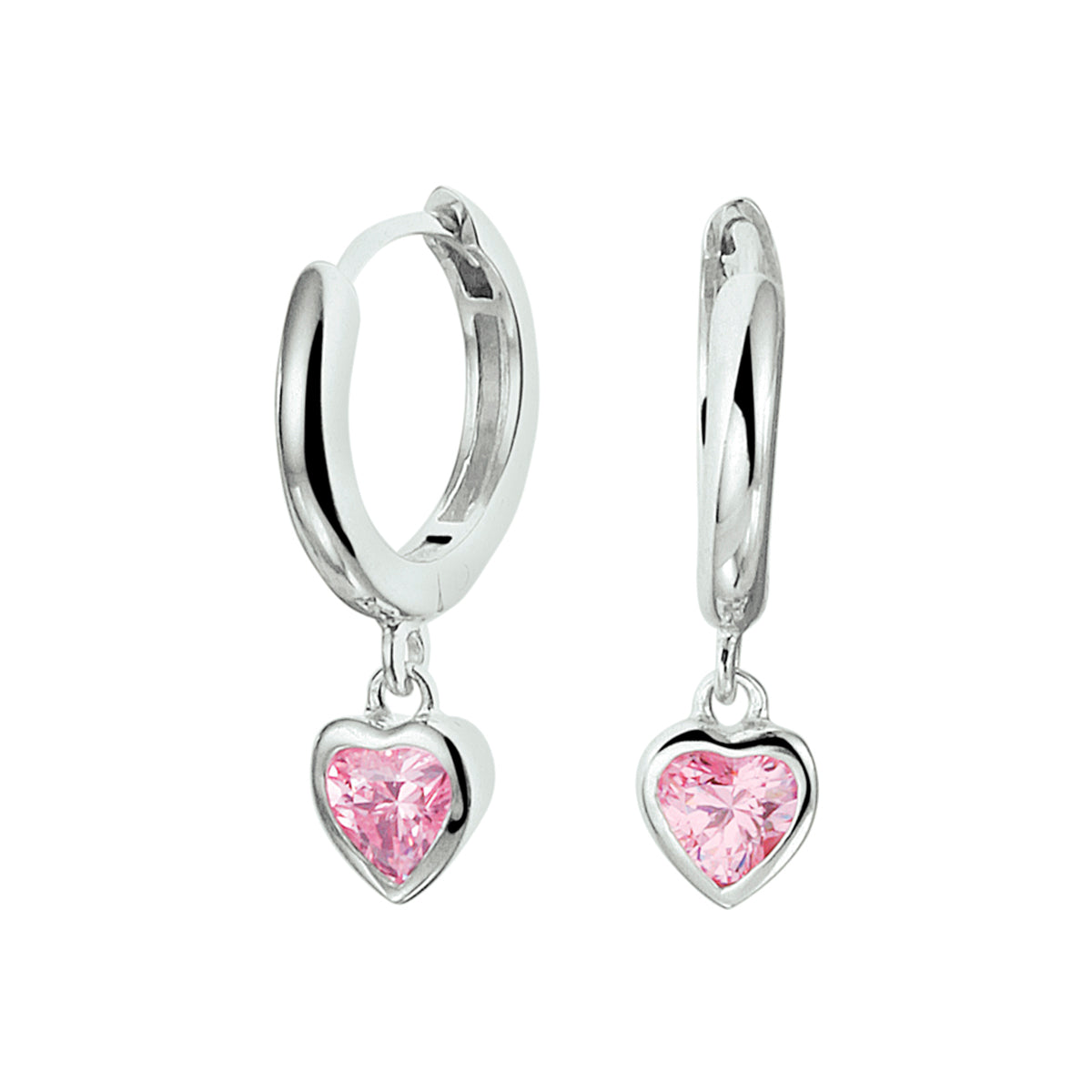Zilveren klapoorringen met een roze zirkonia hartje | 11,5x2mm