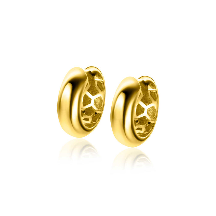 14mm ZINZI Gold 14 krt gouden oorRing brede ronde buis 5mm. met luxe klapsluiting ZGO436