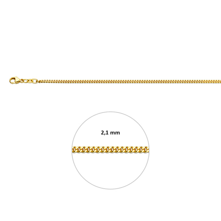14krt geelgouden collier gourmette 4-zijdes geslepen 2,1 mm