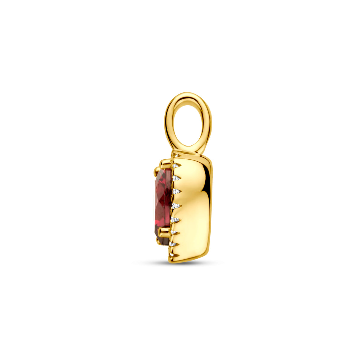 14krt geelgouden hanger hart met roze rhodoliet en diamant 0.06ct  | 13mm