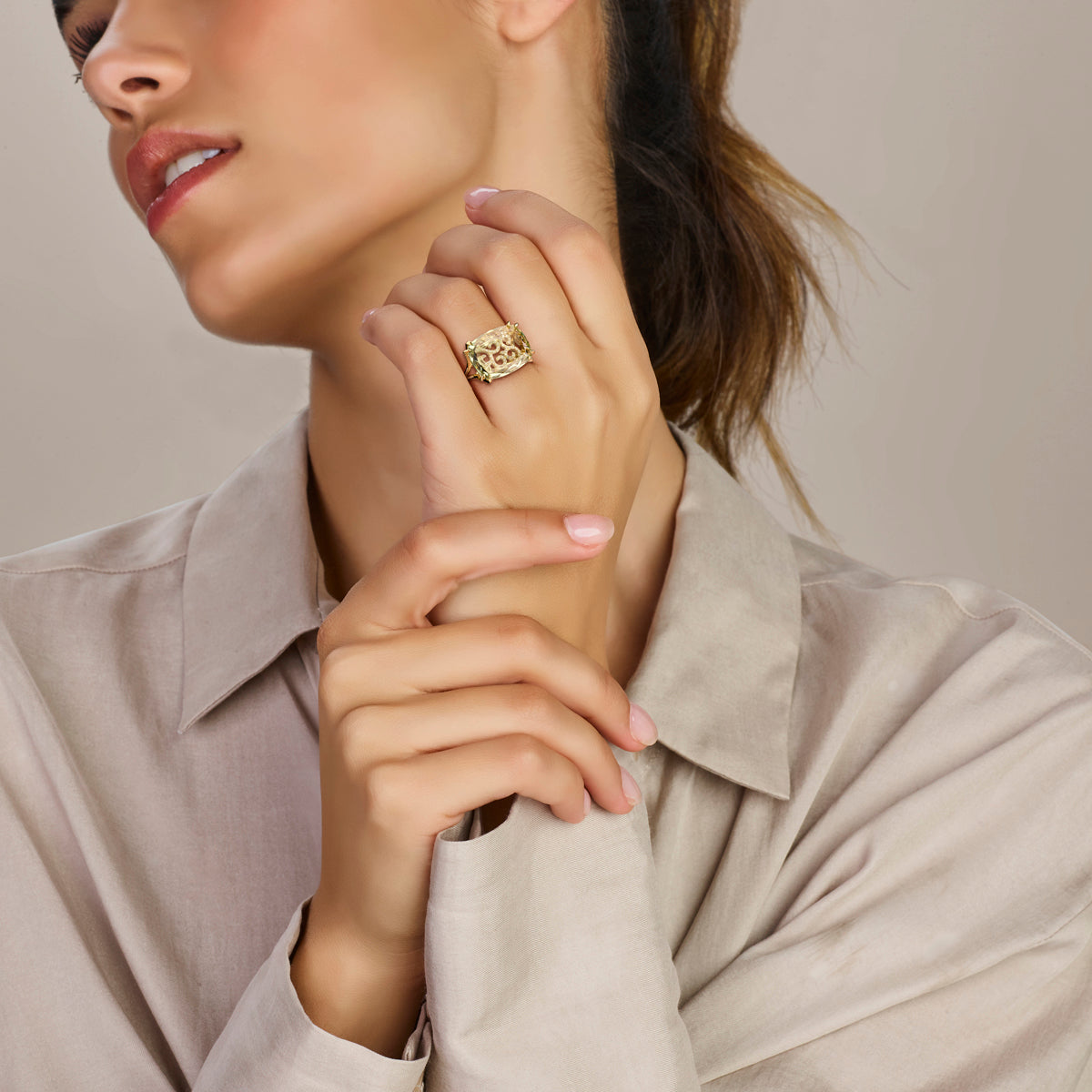 14krt geelgouden ring met diamant 0.14ct HSI | Amethist