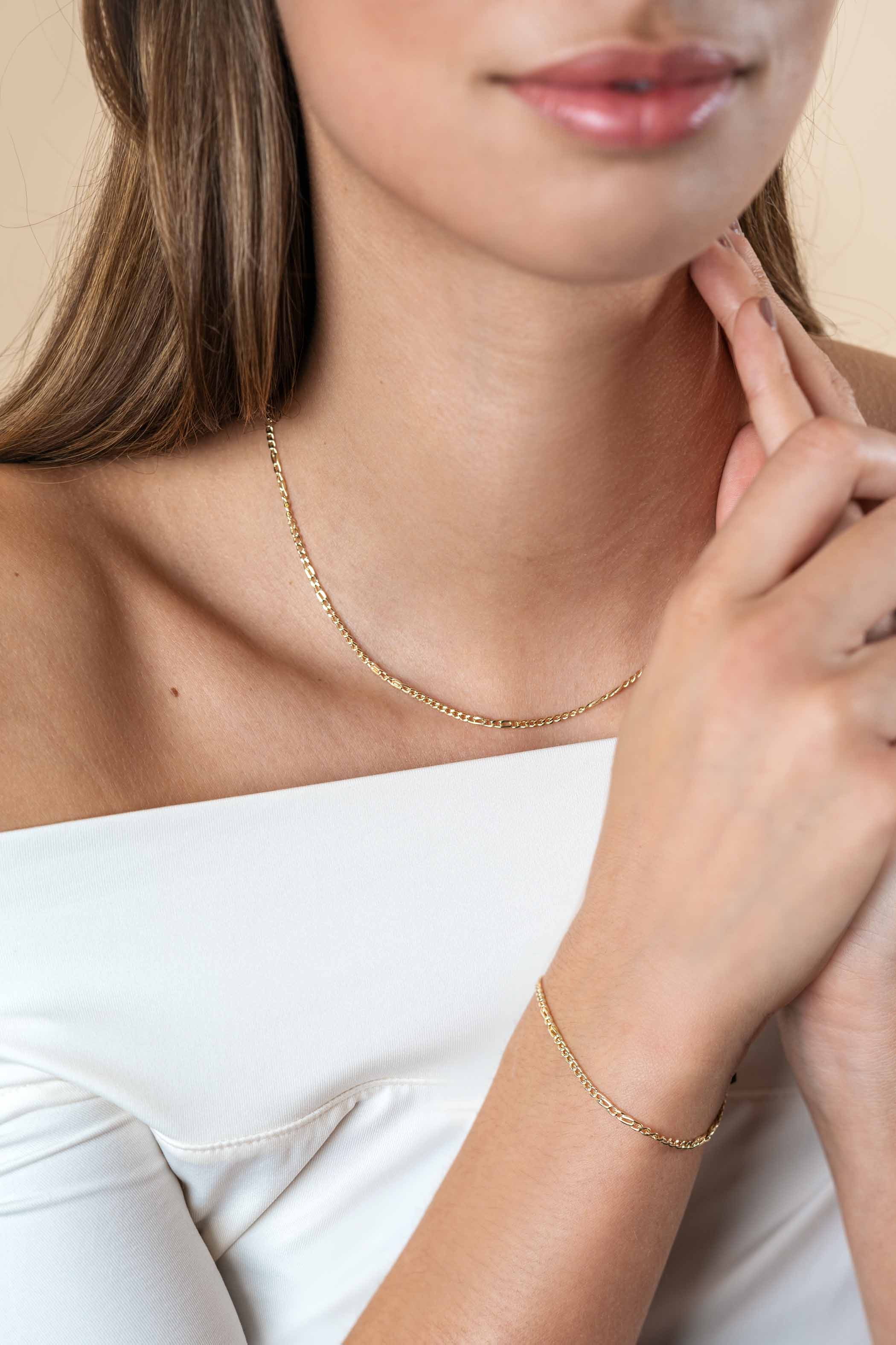 ZINZI Gold 14 karaat gouden massieve gourmet ketting met valkenoog schakels 2mm breed 41-43cm ZGC498