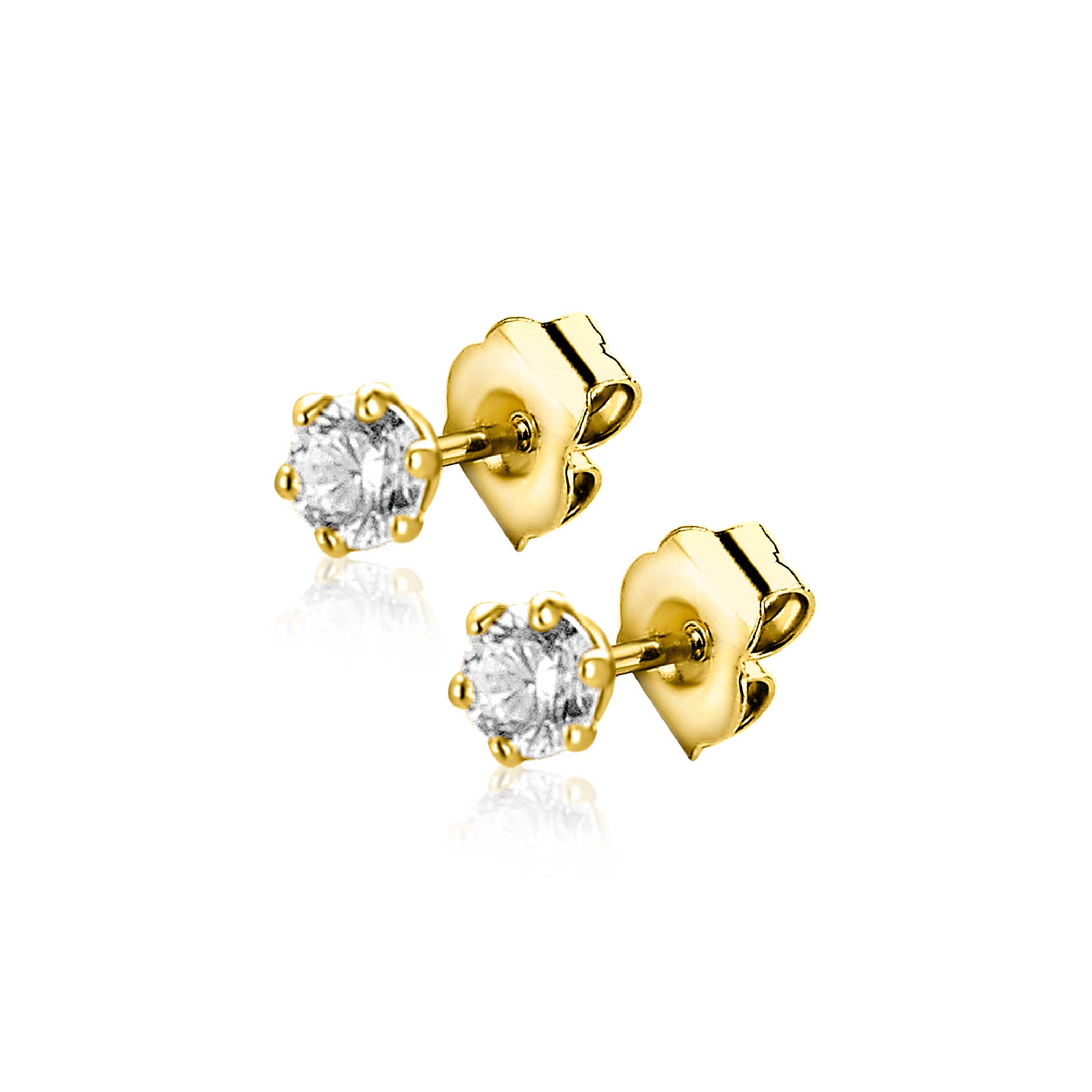 2,5mm ZINZI Gold 14krt gouden oorstekers met ronde witte zirconia in zespootchaton ZGO562