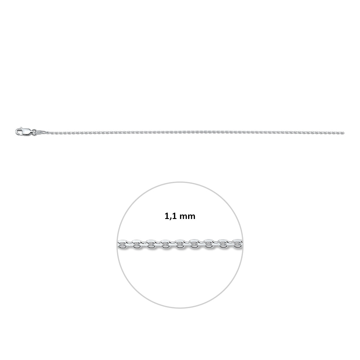 Zilveren lengtecollier - anker gediamanteerd 1,1mm