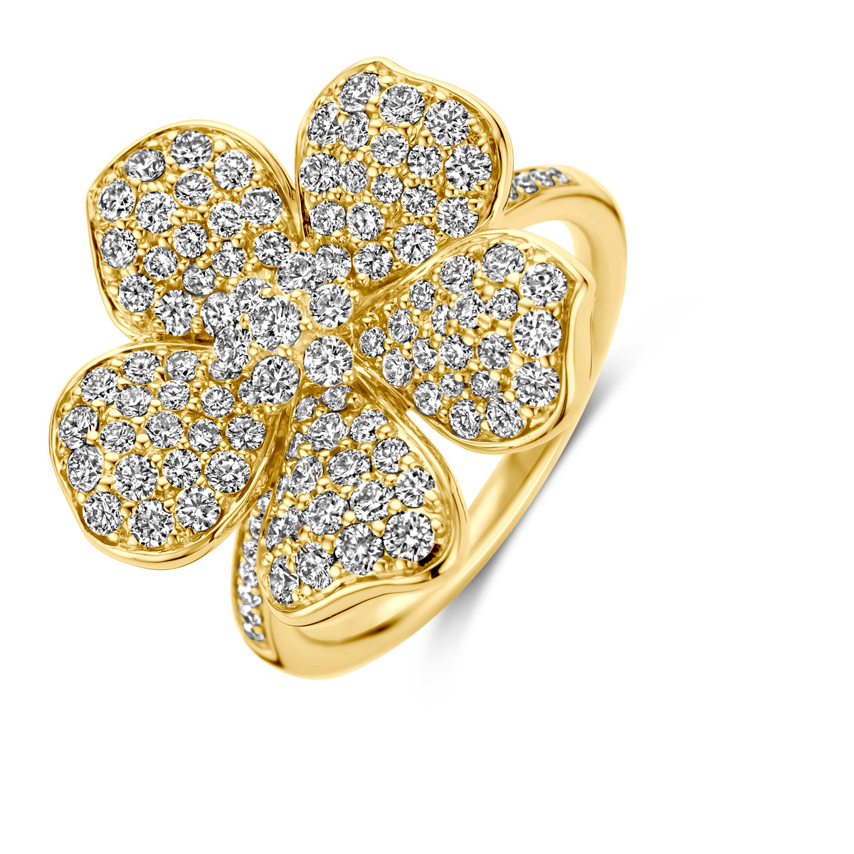 14krt geelgouden ring "bloem" met diamant 1,50ct HSI