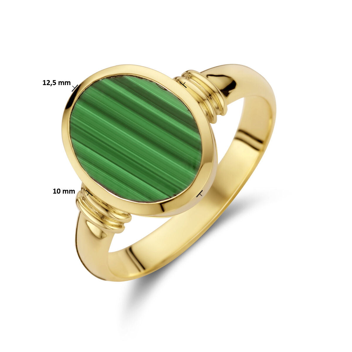 14kt geelgouden zegelring massief malachiet 11 x 8,5mm