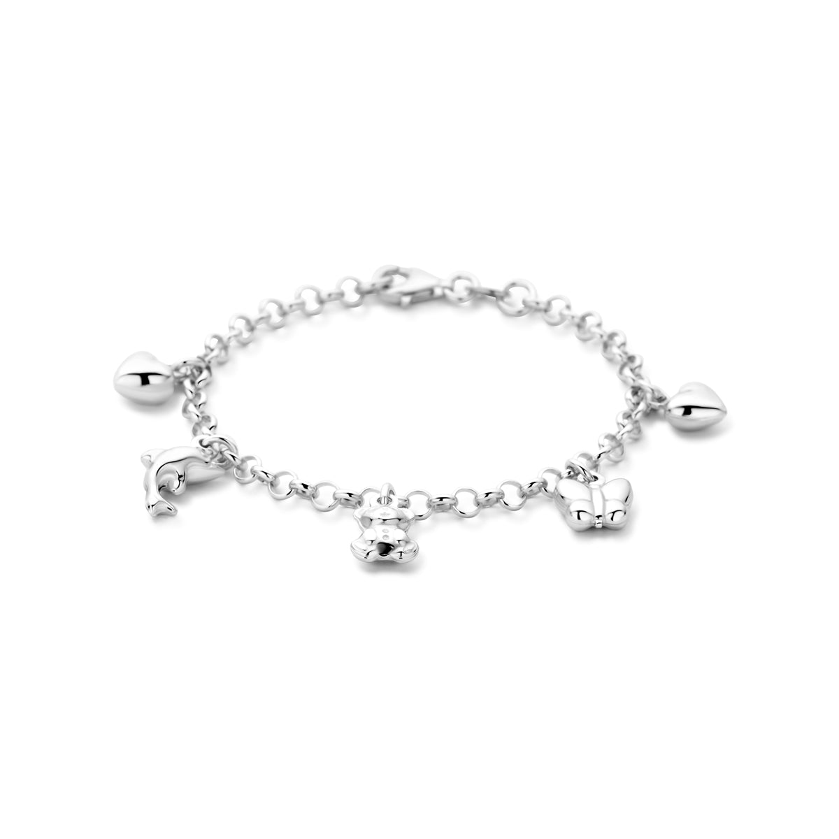 Zilveren armband met 5 diverse bedels  | 15cm