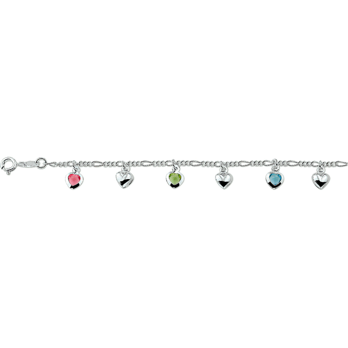 Zilveren armband met hart meerdere kleuren zirkonia | 16cm