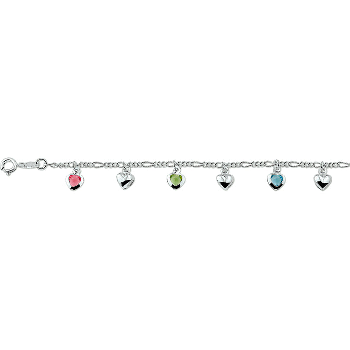 Zilveren armband met hart meerdere kleuren zirkonia | 16cm