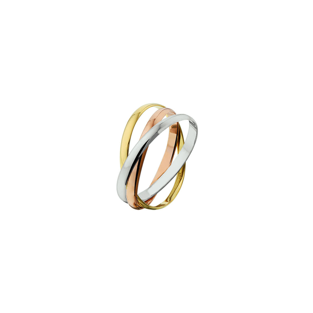 14kt tricolor wit- rose- en geelgouden ring 2mm