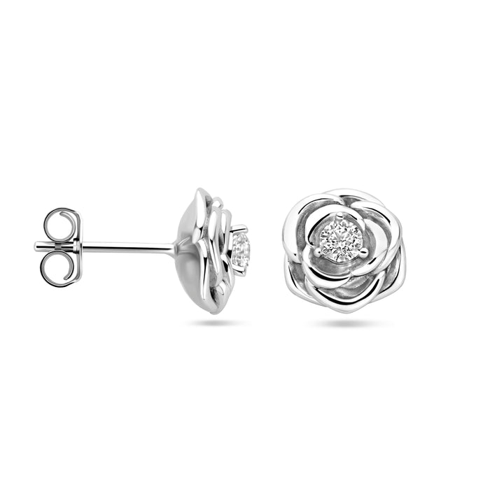 Zilveren oorknoppen roos zirkonia 9mm