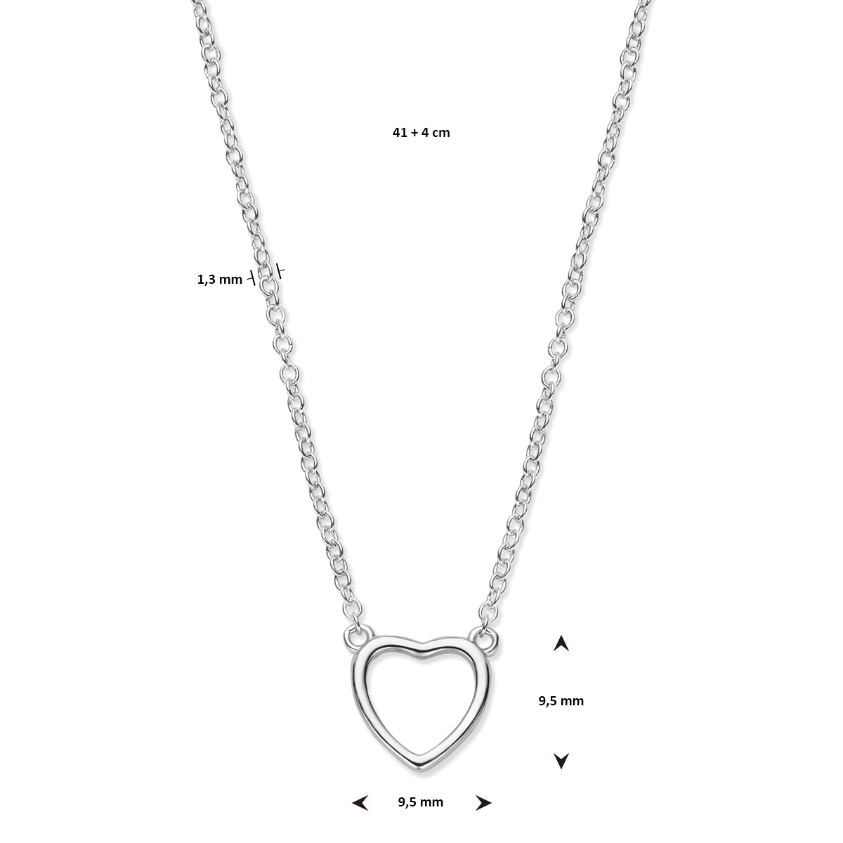Zilveren collier hart 9,5x9,5mm | 41-45cm