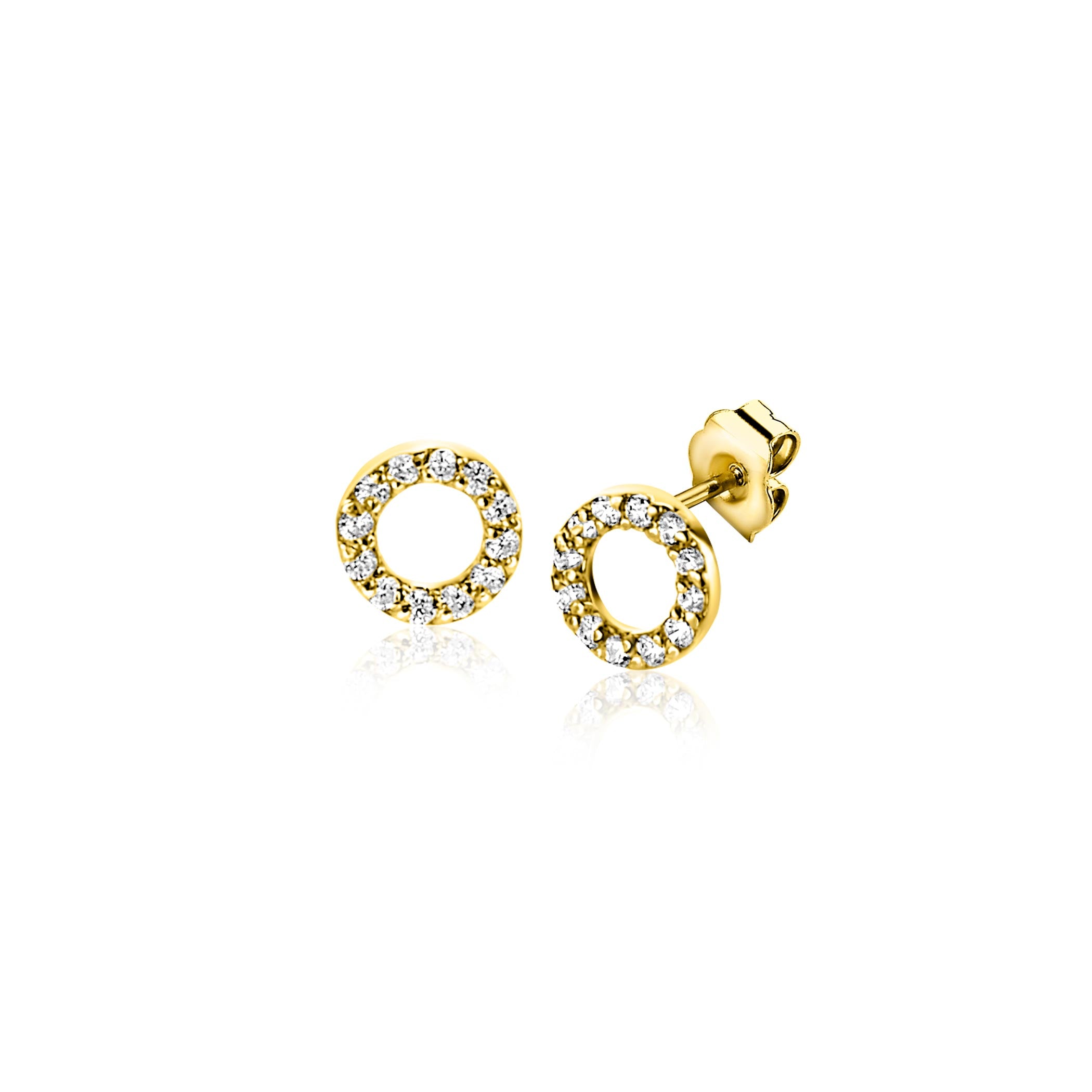 5,5mm ZINZI Gold 14 krt gouden oorknoppen open rondje bezet met witte zirkonia's ZGO550