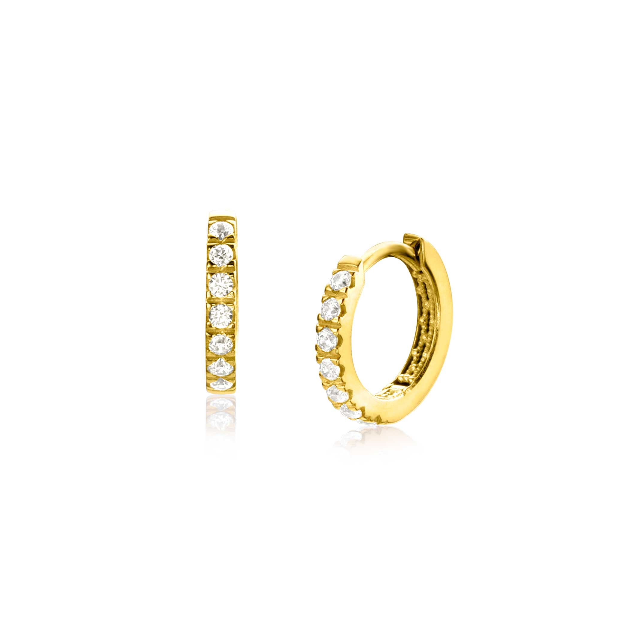 11mm ZINZI Gold 14 krt gouden oorRing bezet met witte zirconia's. luxe klapsluiting 11 x 1.8mm ZGO321Z