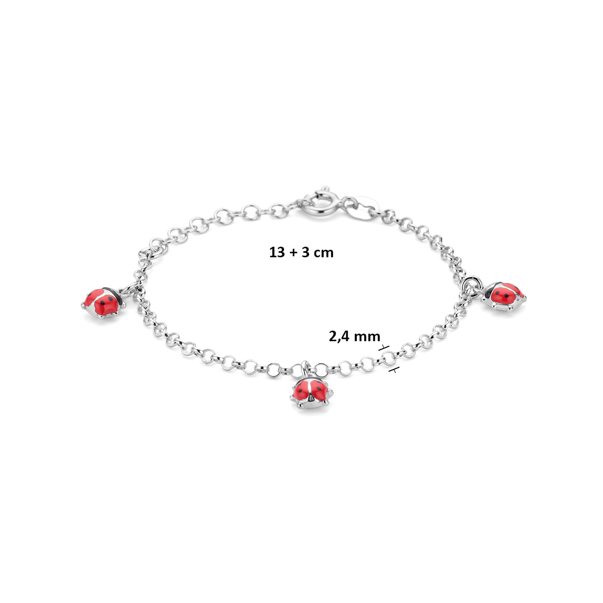 Zilveren armband emaille lieveheersbeestjes 2.4mm | 13-16cm