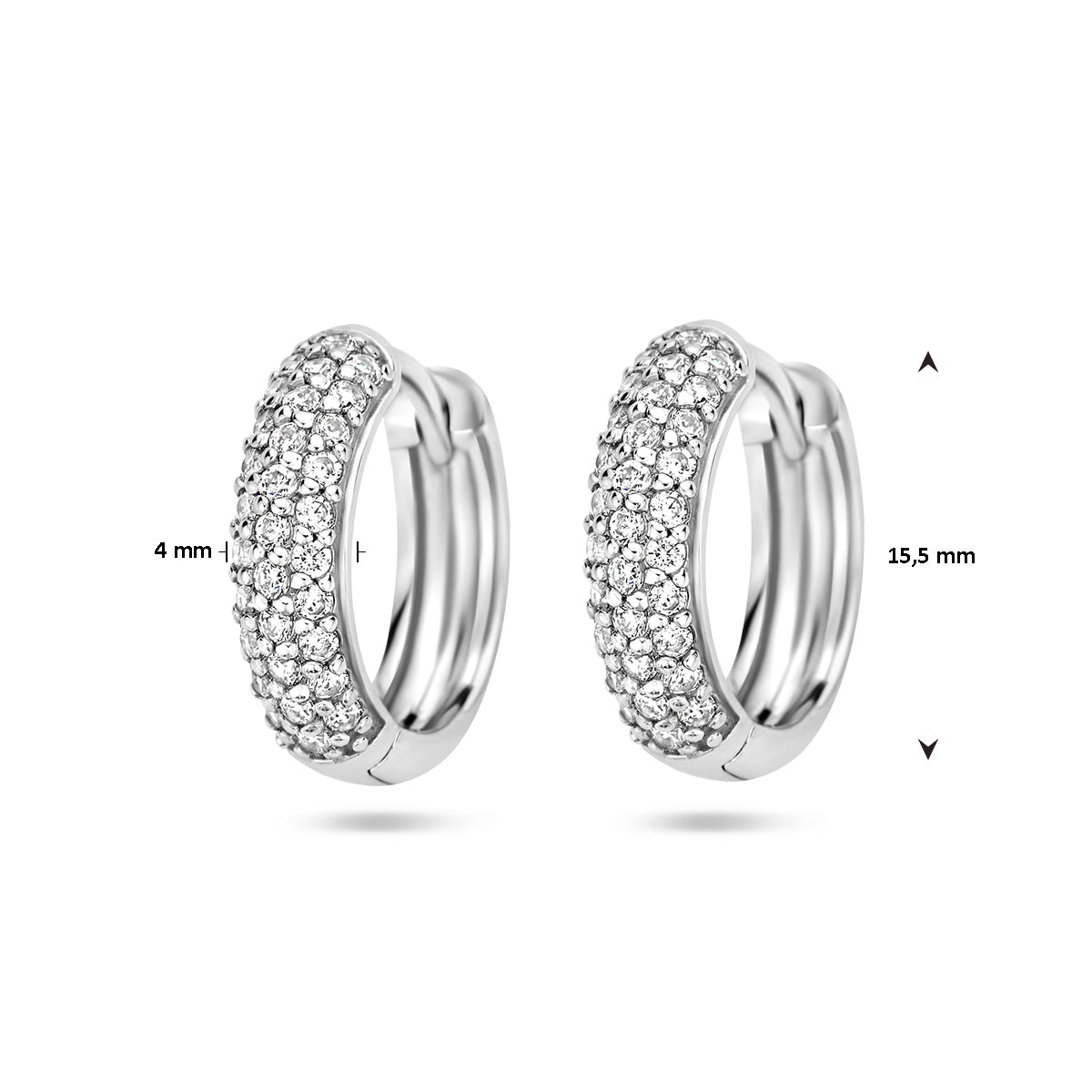 Zilveren klapoorringen zirkonia | 15,5x4mm