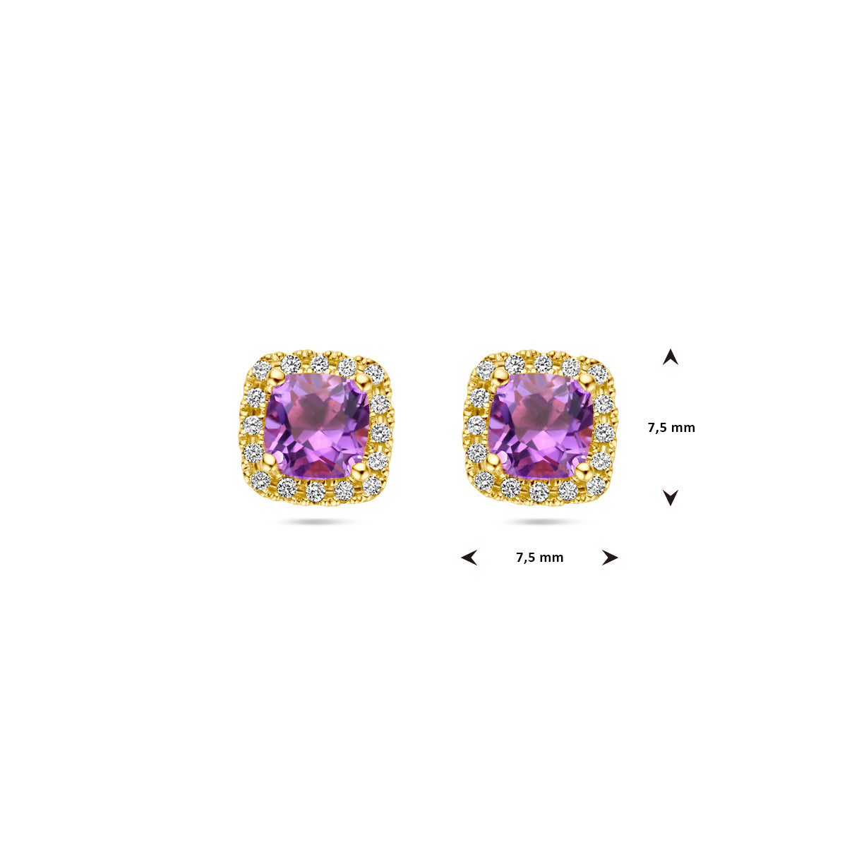 14krt geelgouden oorstekers met amethist en diamant 0.15ct HSI
