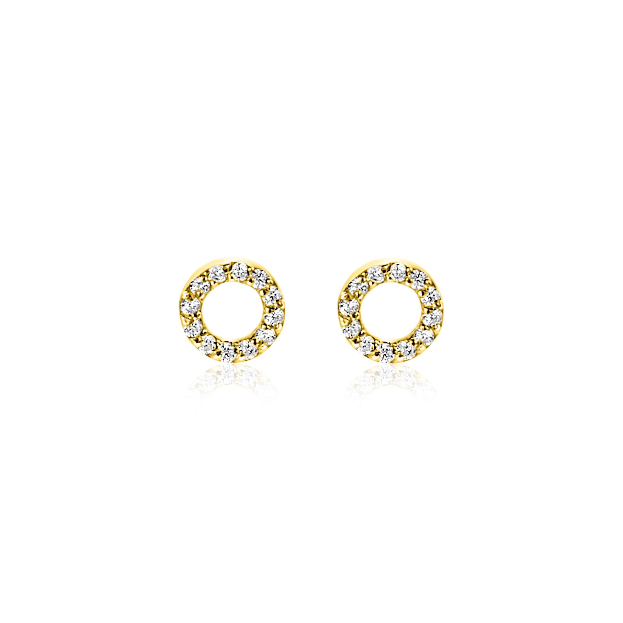 5,5mm ZINZI Gold 14 krt gouden oorknoppen open rondje bezet met witte zirkonia's ZGO550