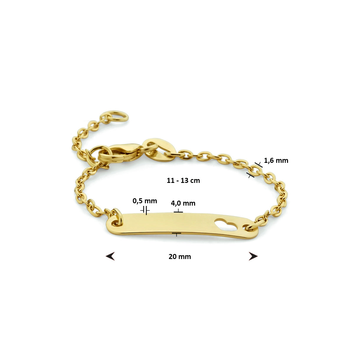 14krt geelgouden graveerarmband hart plaat 4,0 mm - 11-13cm