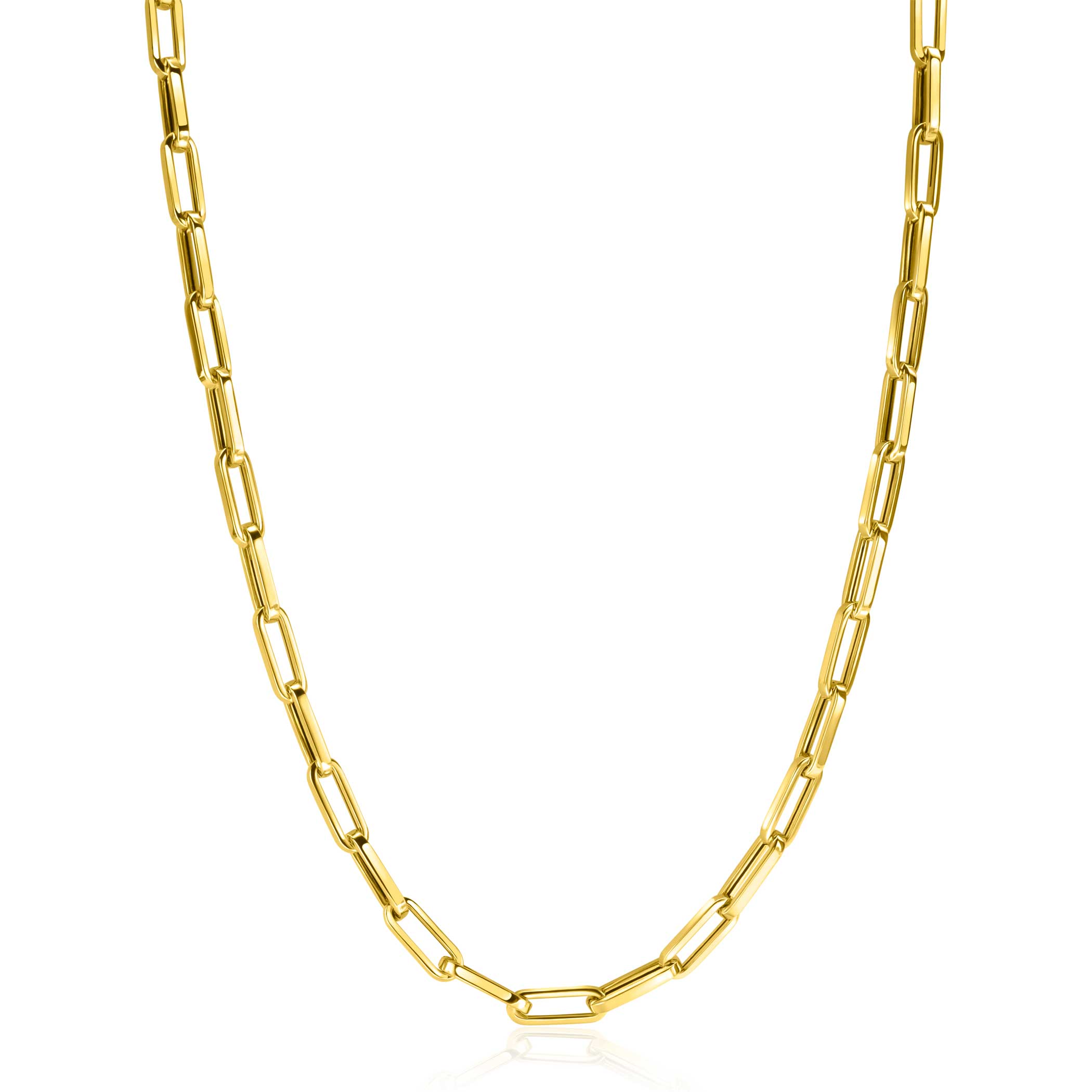 ZINZI Gold 14 krt gouden collier 45cm met trendy paperclip/closed for ever schakels 4mm breed ZGC347