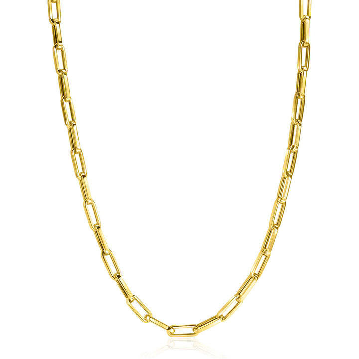 ZINZI Gold 14 krt gouden collier 45cm met trendy paperclip/closed for ever schakels 4mm breed ZGC347