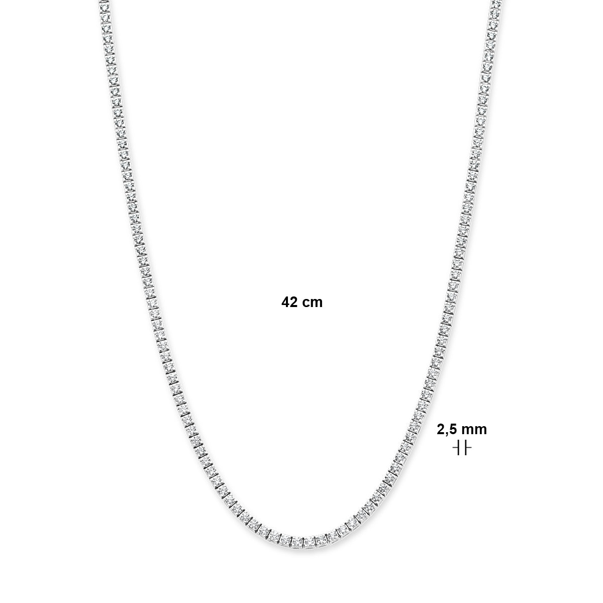 14krt witgouden tenniscollier met 5.00ct lab grown diamant GSI | 2,5mm | 42 cm