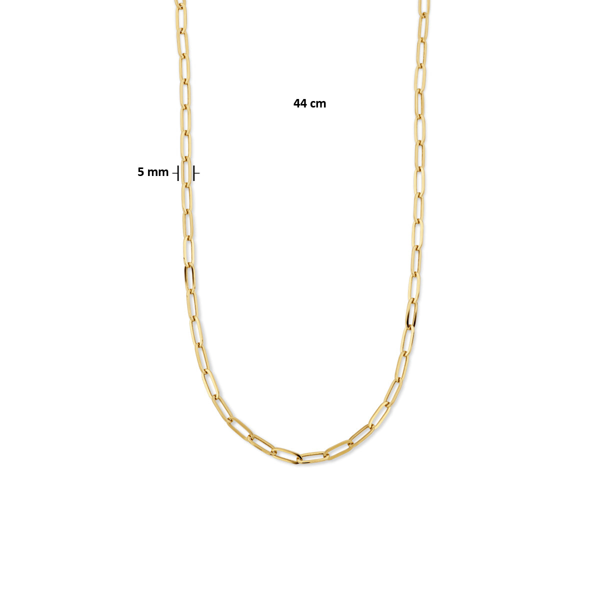 14krt geelgouden collier paperclip platte buis 5,0mm - 44cm