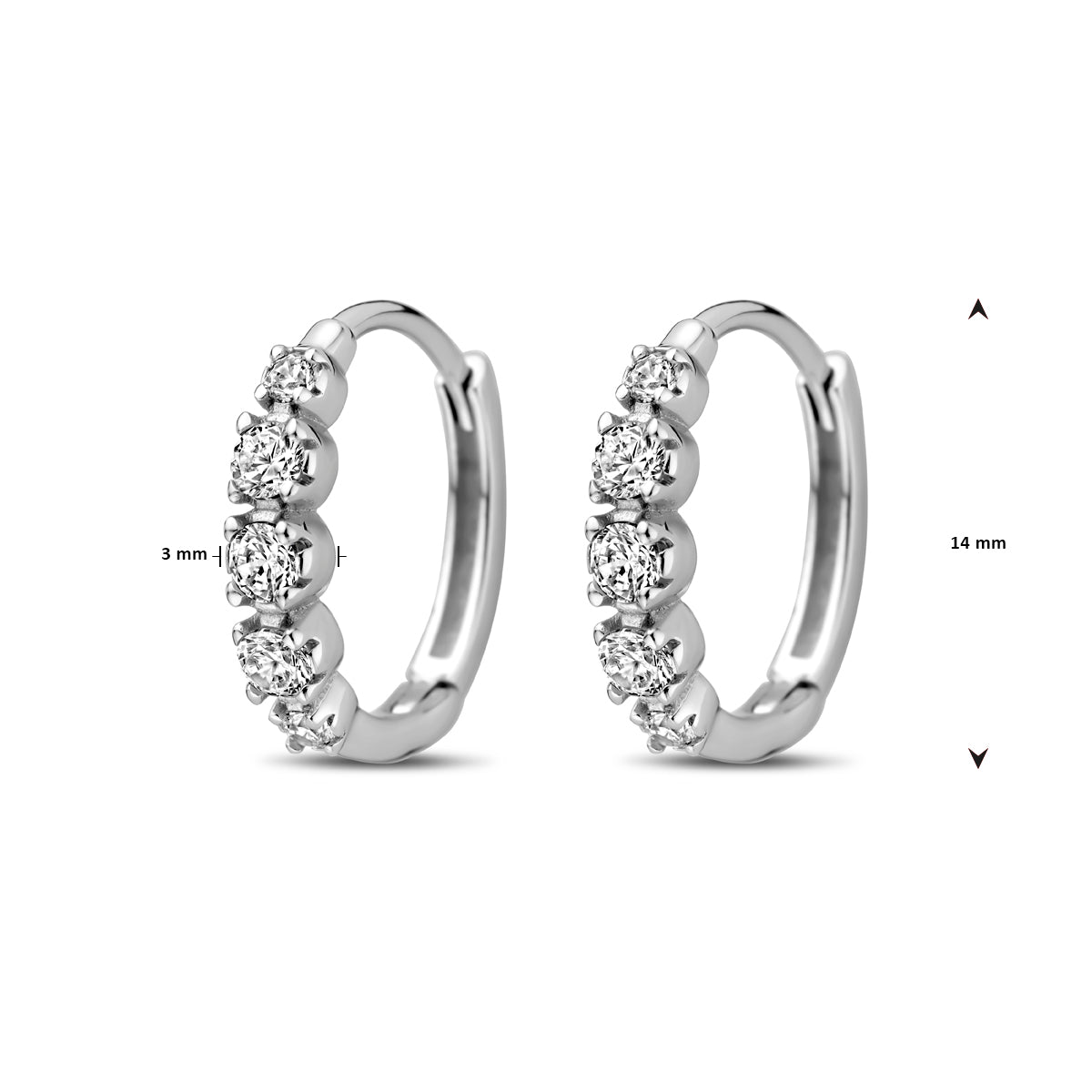 Zilveren klapoorringen zirkonia | 14x3mm