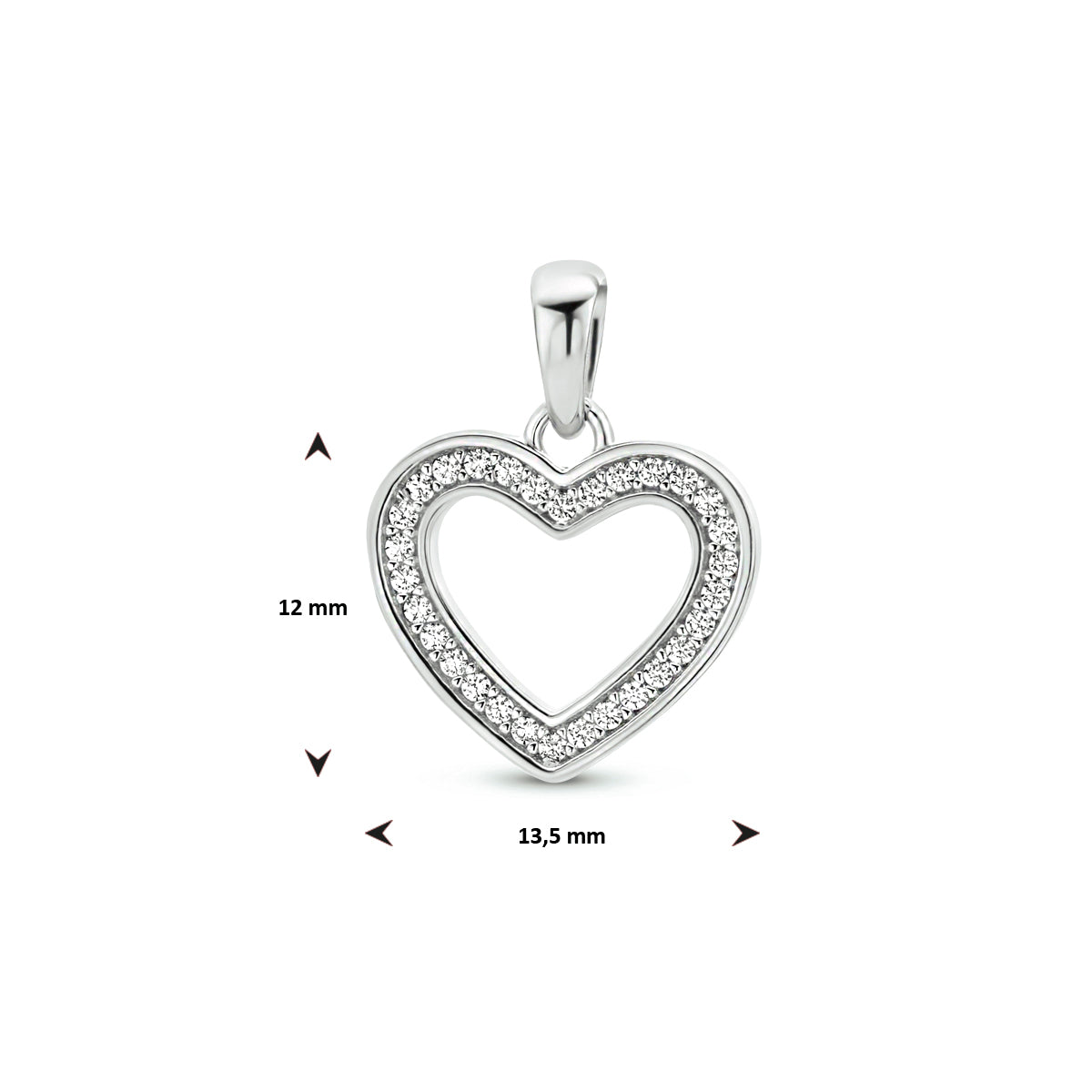 Zilveren hanger hartjes zirkonia | 13,5x12mm