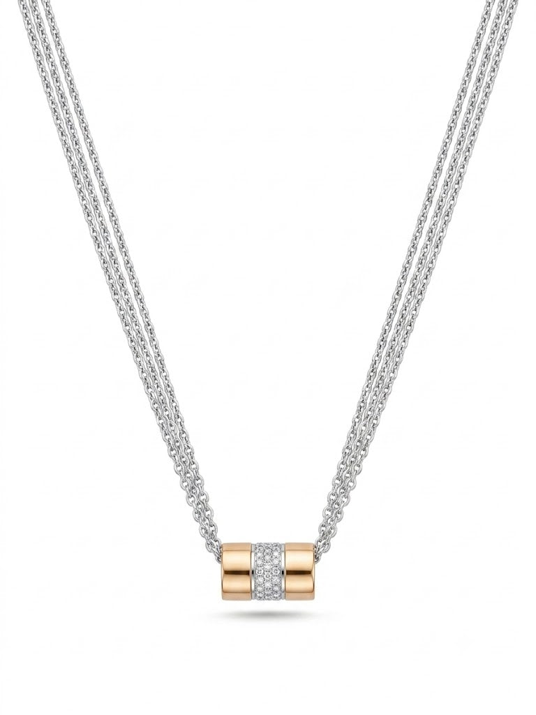 14krt wit -en roségouden collier met briljant hanger 14-0.17ct | 42cm