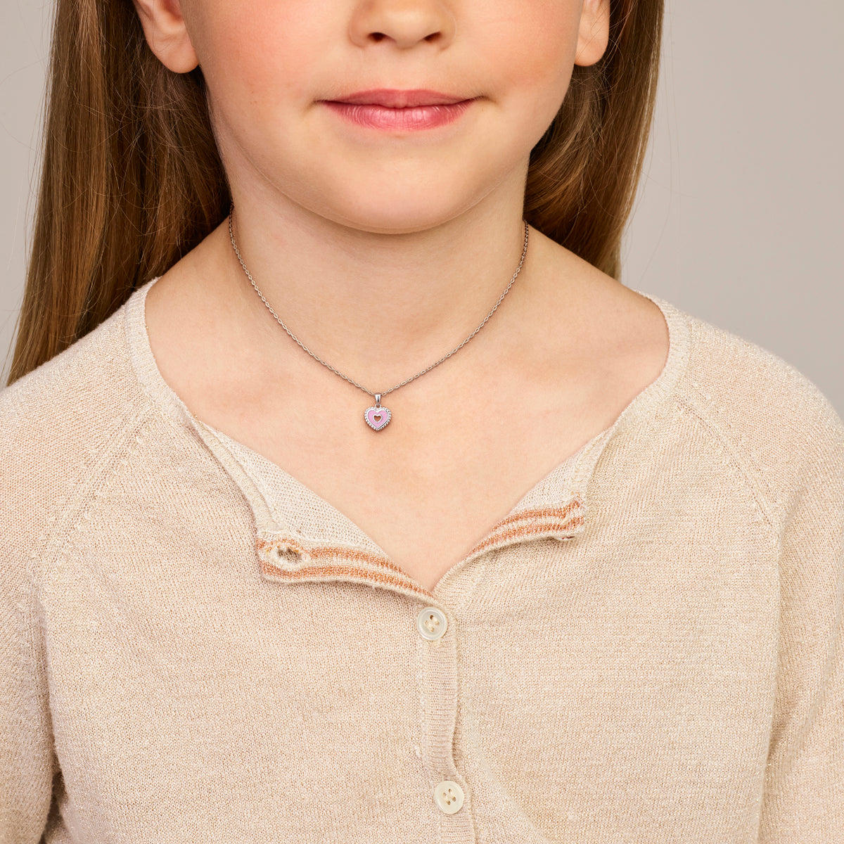 Zilveren collier met een roze hartje | 36+3cm