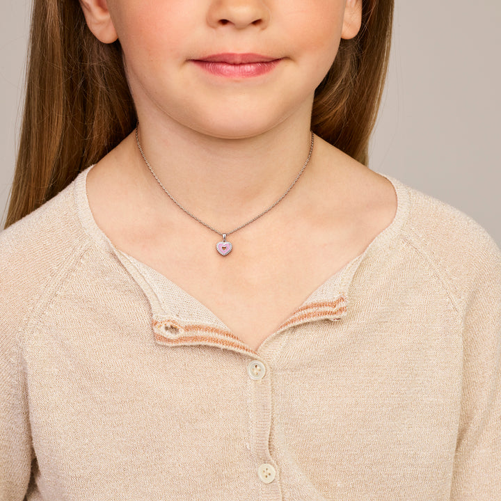 Zilveren collier met een roze hartje | 36+3cm